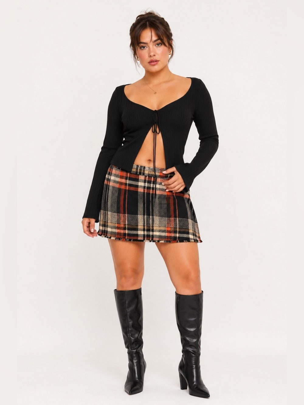 Ann Taylor Plaid Skirt w Fringe | Lined Preppy Skirt | Orange/Black Size 8P